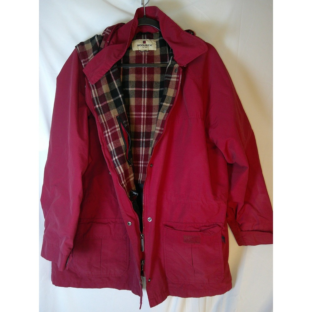 VTG Woolrich Ruby Mountain Parka Jacket Red Plaid Lined Hoodedโ Womens 2XL 22713